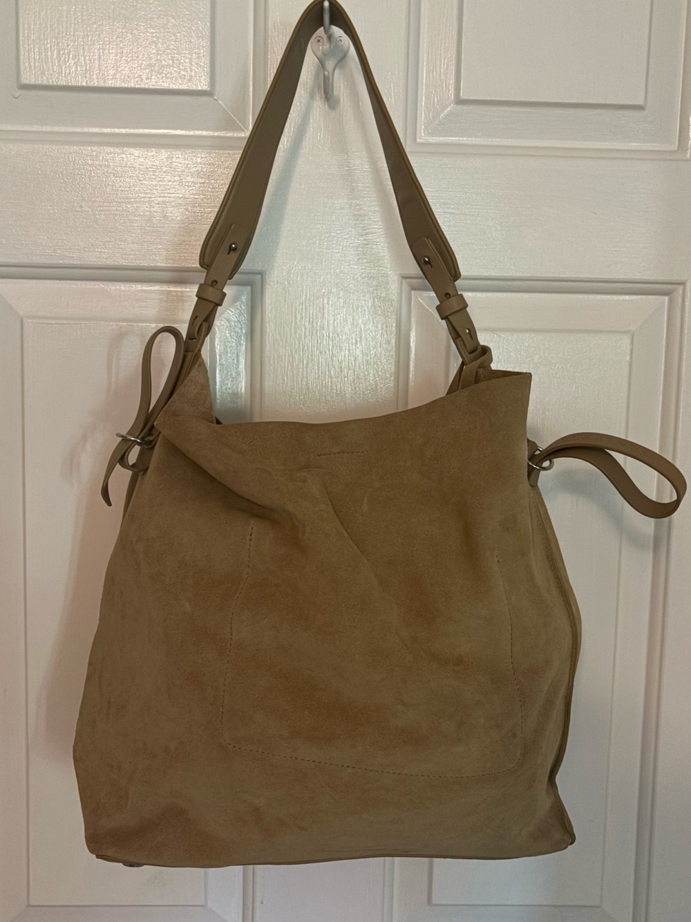 All Saints Taupe Suede Hobo Shoulder Bag